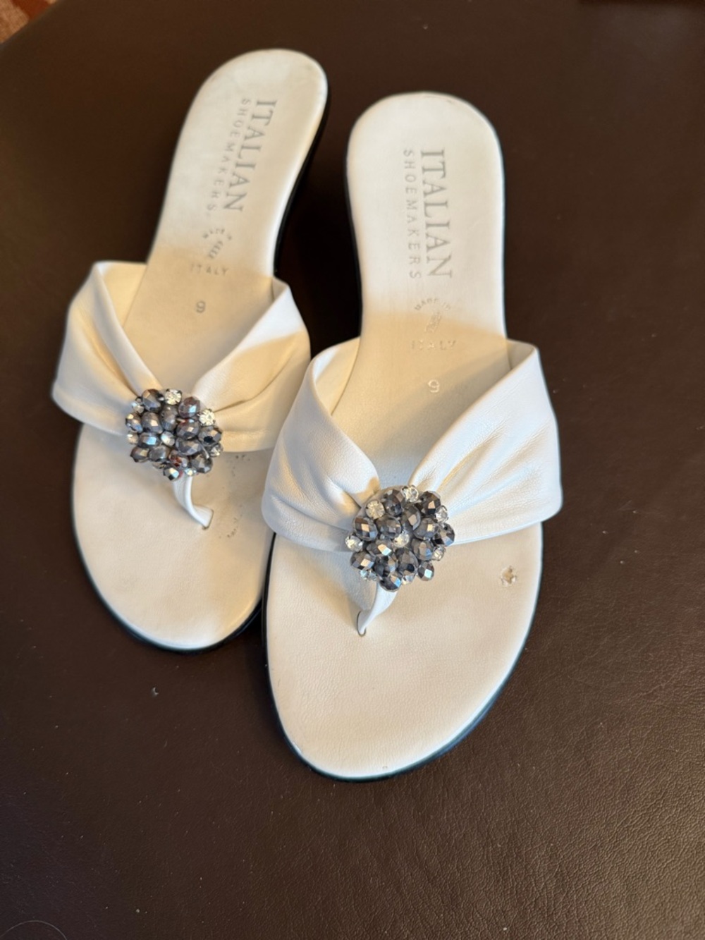 Italian Shoemakers White Jeweled Knot Thong Sandals